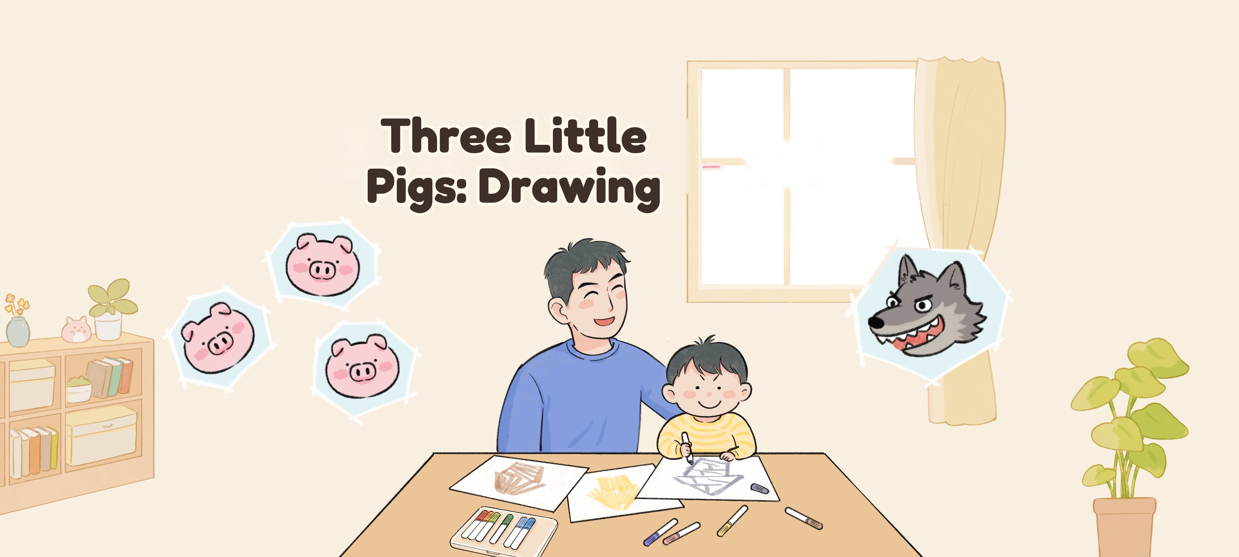 Three Little Pigs: Drawing activity illustration